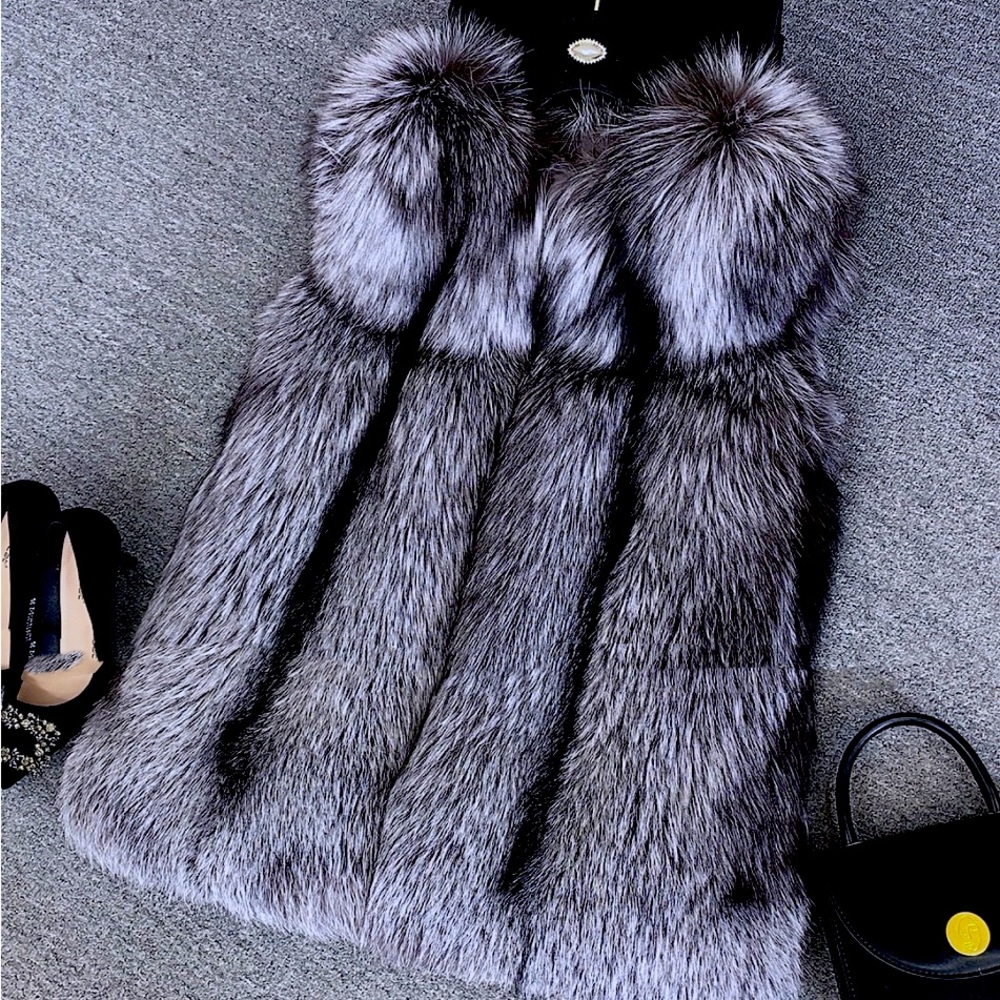 Blue fox fur coat